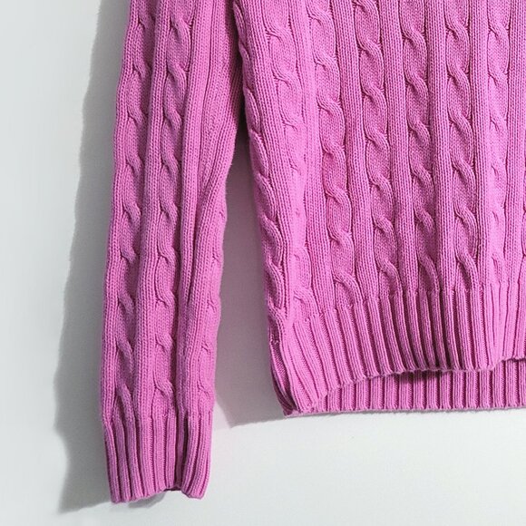 Ralph Lauren Sport Womens Cotton Cable Knit Sweater Size M Pink V-Neck Preppy - Picture 4 of 9